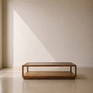 Bradford Coffee Table Glass – modern custom coffee table with solid oak base, sides, and glass insert top, made to fit in your choice of finish in South Africa