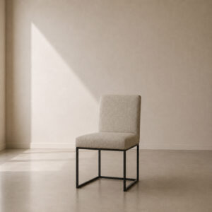Brenton Dining Chair – custom upholstered dining chair with sleek steel base and industrial look, perfect for dining rooms and kitchen islands, made to fit in your choice of fabric in South Africa