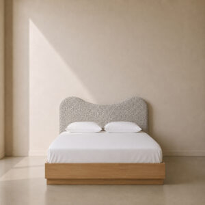 Bunker Headboard – custom upholstered wave-design headboard, available in Queen (1650 mm) and King (1950 mm) sizes, made to fit in your choice of premium fabric in South Africa.