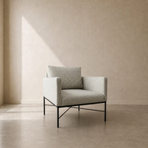 Connor Occasional Chair – custom upholstered accent chair with sleek steel base, perfect for living rooms, bedrooms, or as a visitor's office chair, made to fit in your choice of fabric in South Africa