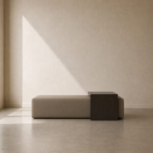 Cove Ottoman – custom upholstered versatile ottoman, ideal as a footrest, coffee table, or extra seating, made to fit in your choice of fabric in South Africa