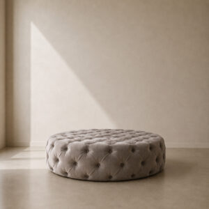 Duchess Ottoman – large round custom upholstered ottoman, ideal as a statement coffee table, extra seating, or footrest, made to fit in your choice of fabric in South Africa