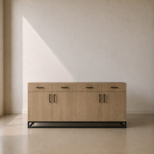 Industrial 4 Door 4 Drawer Sideboard – custom industrial sideboard with 4 doors and 4 drawers, maximum storage for home or office, made to fit in your choice of finish in South Africa