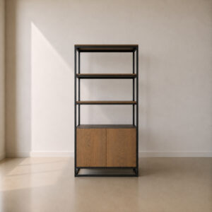 Industrial Storage Bookcase – custom open storage bookcase with sturdy steel structure and industrial look, perfect for any office, living rooms, and commercial spaces, made to fit in your choice of finish in South Africa