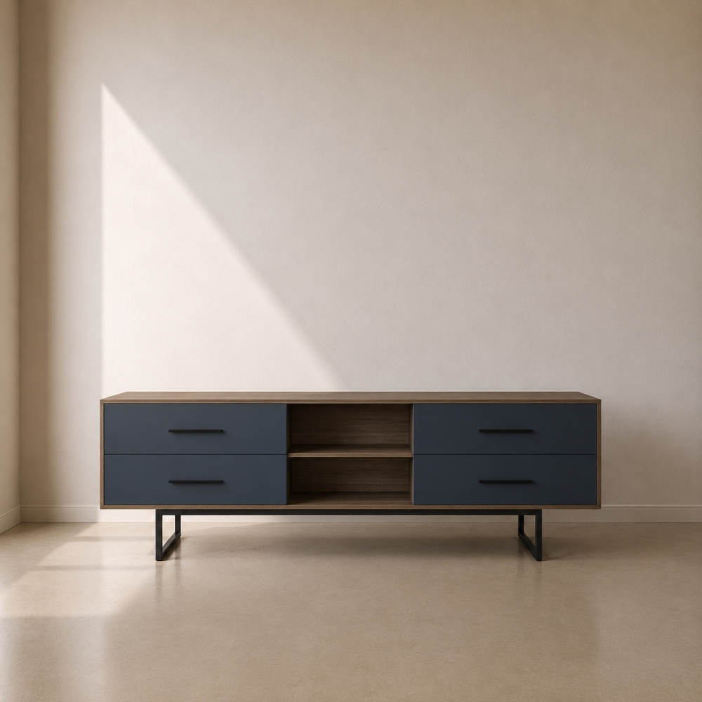 Kenton TV Unit – custom-made TV media unit with generous storage, perfect for living rooms and entertainment spaces, made to fit in your preferred finish in South Africa