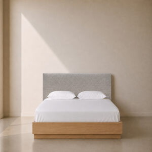 Linyx Headboard – custom upholstered clean-lined headboard, available in Queen (1650 mm) and King (1950 mm) sizes, made to fit in your choice of premium fabric in South Africa.