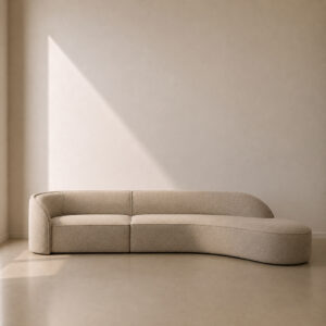 Nevada Modular Curved Sofa – contemporary curved modular sofa with rounded edges, low-profile backrest, and deep seating, made to fit in your choice of fabric in South Africa