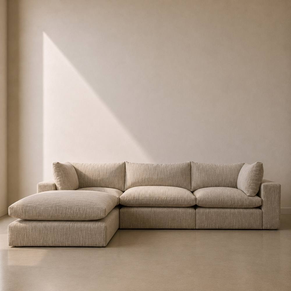 Nimbus Modular Sofa Mock Down – luxuriously soft modular sectional sofa with cloud-like mock down filling, made to fit in your choice of fabric in South Africa
