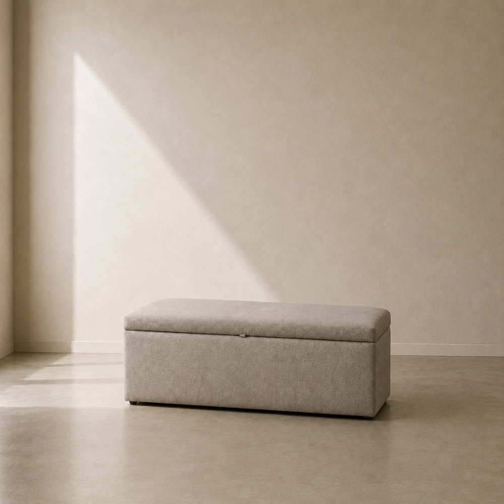 Pezula Kist – custom upholstered storage ottoman bench, perfect as a bed end, hallway bench, or living room storage solution, made to fit in your choice of fabric in South Africa