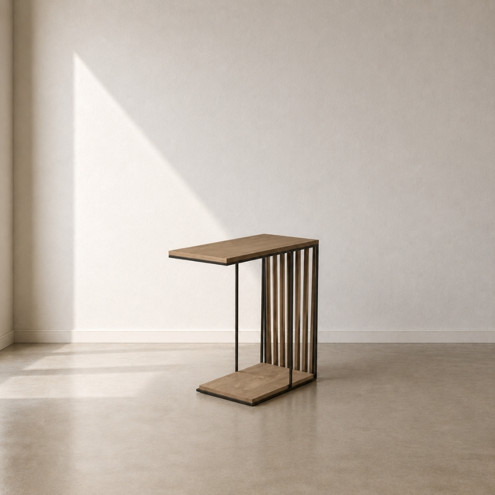 Sheffield Slatted Hang Over Side Table – custom slatted cantilever sofa side table, stylish space-saving solution for sofas and armchairs, made to fit in your choice of finish in South Africa