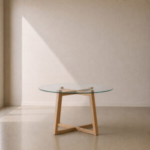 Soho Glass Dining Table – custom round dining table with glass top, available as a 4 seater, made to fit in your dimensions in South Africa